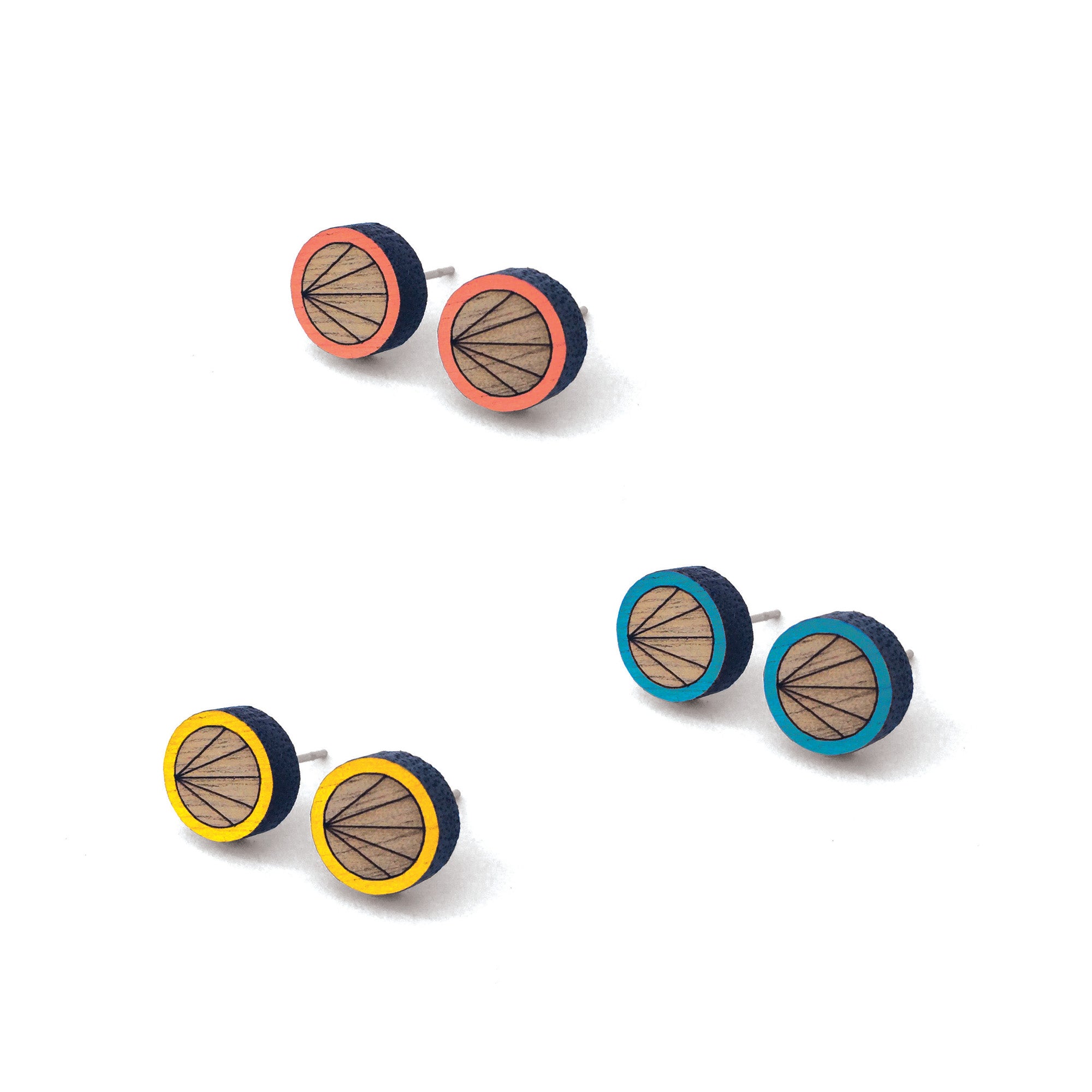 Geometric Colour Walnut Earrings - Circle
