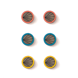 Geometric Colour Walnut Earrings - Circle