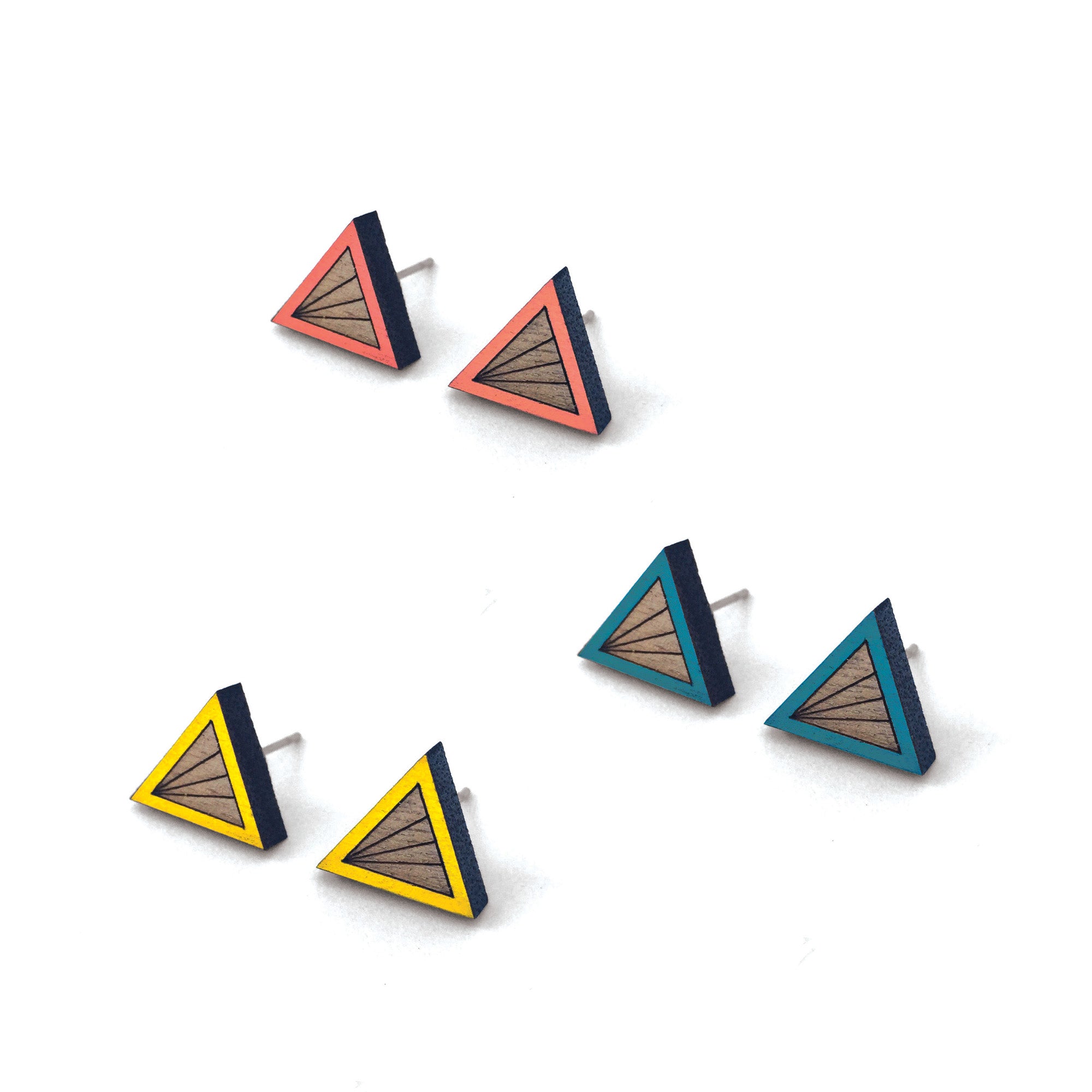 Geometric Colour Walnut Earrings - Triangle