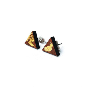 Wood and Gold Earrings - Triangle